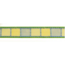 Лента органза с рисунком SAFISA, 38 мм, цвет зеленый/желтый