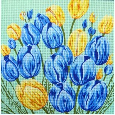 Канва жесткая с рисунком Голубые и желтые тюльпаны 50 х 50 см * GOBELIN L. DIAMANT 46.379