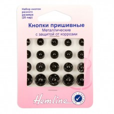Кнопки пришивные металлические c защитой от коррозии черный * 6 мм, 7 мм, 9 мм, 11 мм HEMLINE 421.99