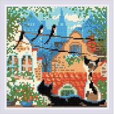 Набор РИОЛИС мозаичная картина AM0048 Город и кошки. Лето 20х20 см