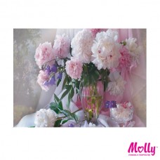 Картины по номерам Molly KH0247 Пионы в стеклянной вазе (17 Цветов) 15х20 см