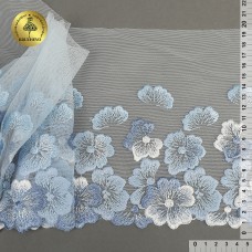 Кружево вышивка на сетке KRUZHEVO TBY.OG87 шир.200мм цв.голубой,левая уп.7м