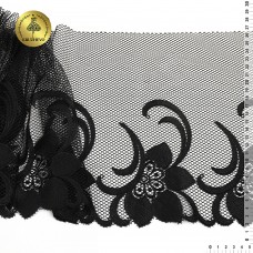 Кружево вышивка на сетке KRUZHEVO TBY.T101 шир.245мм цв.черный,левая уп.6м
