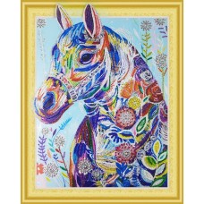 Набор Колор Кит картина алмазная с фигурными стразами КК.FKU011 Цветочная лошадь 40х50