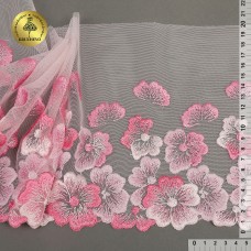 Кружево вышивка на сетке KRUZHEVO TBY.OG87 шир.200мм цв.розовый, левая уп.7м