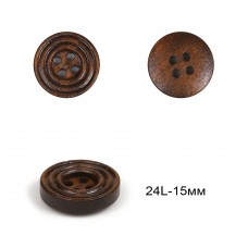 Пуговицы деревянные TBY.R503 цв.коричневый 24L-15мм, 4 прокола, 50 шт