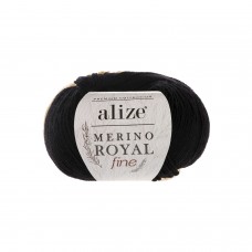 Пряжа для вязания Ализе Merino Royal Fine (100% шерсть) 10х50г/175м цв.060 черный