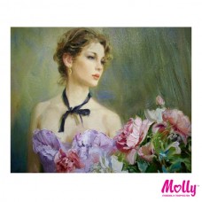 Картины по номерам Molly GX9035 Константин Разумов. Портрет девушки с пионами (29 Красок) 40х50 см