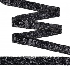 Тесьма с пайетками TBY на сетке  TDF02014 шир.20мм цв.черный уп.13,7м