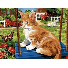 Картины по номерам Рыжий котик на качелях EX5278 30х40 тм Цветной
