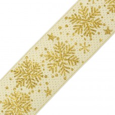 Лента отделочная жаккардовая 1858 Снежинка шир.60мм уп.12,5м цв.бежевый-золото