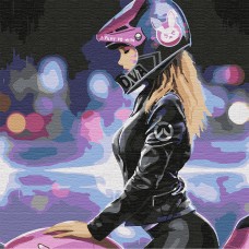 Картины по номерам Molly KHM0033 Девушка на мотоцикле (24 цвета) 30х30 см