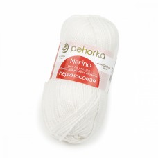 Пряжа для вязания ПЕХ Мериносовая (50% шерсть, 50% акрил) 10х100г/200м цв.001 белый