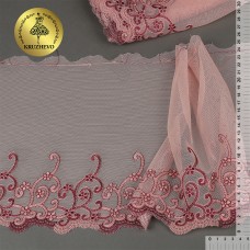 Кружево вышивка на сетке KRUZHEVO TBY.OG36 шир.220мм цв.розовый, левая уп.7,5м
