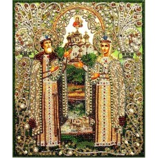 Набор для вышивания хрустальными бусинами ОБРАЗА В КАМЕНЬЯХ  7733 Святые Петр и Феврония 27х33 см