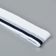 Подвяз трикотажный полиэстер TBY.73021 цв.белый с т.синей и серебряной полосами, 3,5х80см уп.5шт