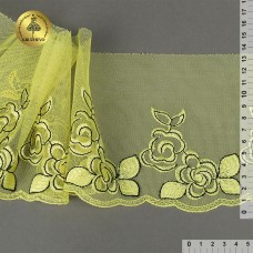 Кружево вышивка на сетке KRUZHEVO TBY.OG74 шир.135мм цв.желтый,левая уп.6м