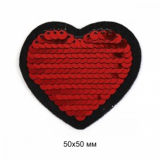 Термоаппликации TBY-2161 Сердце с пайетками 5х5см, т.красный уп.10шт.