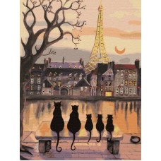 Картина по номерам с цветной схемой на холсте Molly KK0694 Парижские коты 30х40 см