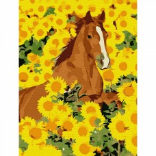 Картины по номерам Molly KH0791 Лошадь в подсолнухах (13 цветов) 15х20 см