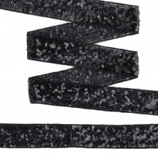 Тесьма с пайетками TBY на сетке  TDF03014 шир.30мм цв.черный уп.13,7м