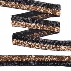 Тесьма с пайетками с двумя полосками TBY на сетке  TDFP030131 шир.30мм цв.черный+розовое золото уп.13,7м