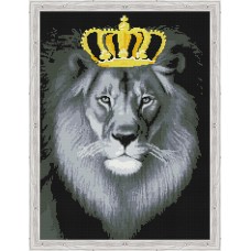 Вышивка лентами Лев в золотой короне QR200003 50х65 тм Цветной
