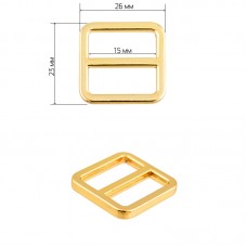 Пряжка регулятор металл TBY-151501 23х26мм (внутр. 15мм) цв. золото уп. 10шт
