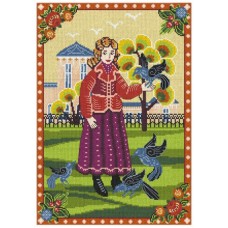 Набор для вышивания мулине НИТЕКС  0265  Девочка и голуби 21х30 см