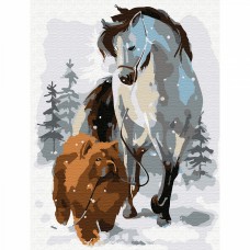 Картины по номерам Molly KH0792 Лошадь с собакой на прогулке (13 цветов) 15х20 см