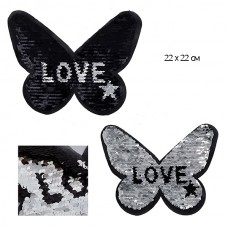 Аппликации пришивные TBY.FLA06 LOVE (бабочка) с двусторонними пайетками 22х22см цв.черный уп.2 шт