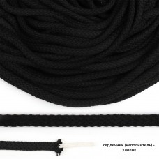 Шнур круглый х/б 08мм турецкое плетение с наполнителем TW цв.032 черный уп.50 м