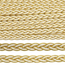 Тесьма Косичка плетеная TBY шир.10мм 0385 цв.белый+золото уп.9м