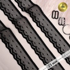 Кружево-стрейч KRUZHEVO TBY.8028 шир.25мм цв.02 черный уп.5м