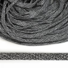 Шнур плоский х/б 10мм классическое плетение TW цв.меланж 2 (032 черный, 028 св.серый) уп.50м