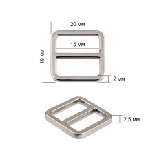Пряжка регулятор металл TBY-151502 23х26мм (внутр. 15мм) цв. никель уп. 10шт