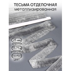 Тесьма отделочная TBY 915 шир.25 мм цв.серебро уп.13.71м