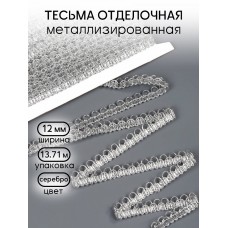 Тесьма отделочная TBY 9600 шир.12 мм цв.серебро уп.13.71м