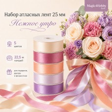 Набор атласных лент 25мм, 5 цветов х 22,5м (+-1м), Нежное утро, Magic4Hobby
