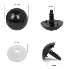 Глаза-бусинки 24мм с фиксатором НК.11351 цв.черный уп.30шт
