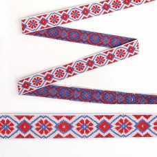 Лента Славянский орнамент. Оберег с3772г17 рис.9623 шир.24мм цв.белый-красный-синий уп.25м