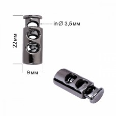 Фиксатор пластиковый для шнура TBY.0321 (9х22мм, 2 отв.3,5мм) цв.черный никель уп. 100шт