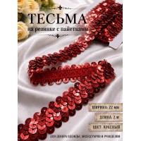Тесьма с пайетками на резинке 6мм TBY-F07 цв.красный уп.2м
