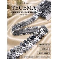Тесьма с пайетками на резинке 6мм TBY-F07 цв.серебро уп.2м