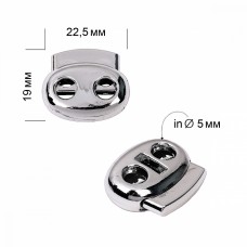 Фиксатор пластиковый для шнура TBY.0323 (22,5х19мм, 2 отв.5мм) цв.никель уп. 100шт