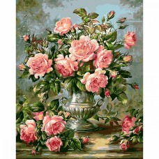 Картины по номерам G510 Розы в серебряной вазе 40х50 см