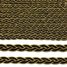 Тесьма Косичка плетеная TBY шир.10мм 0385 цв.черный+золото уп.9м