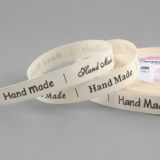 Лента декоративная «Hand made», хлопковая, 15 мм, 23 +- 1 м, цвет бежевый/чёрный