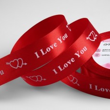 Лента атласная «I Love You», 25 мм × 23 +- 1 м, цвет красный N026