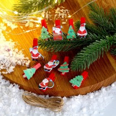 Набор декоративных прищепок Дед Мороз и ёлки набор 10 шт.
